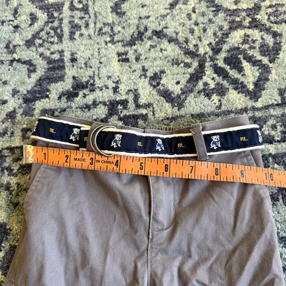 Ralph Lauren Baby Boy Faded Brown Belted Straight Leg Pants Preppy Sz 24M Bear